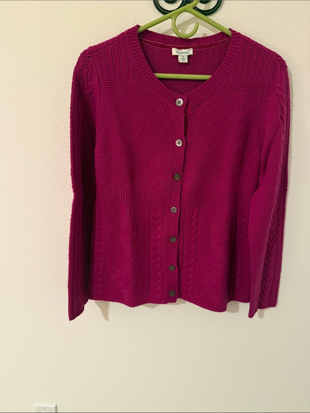 Sundance Magenta Cable Knit Button-Front Cardigan
